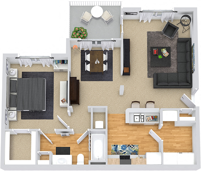 Floor plan for 1 bed, 1 bath, 794 sqft